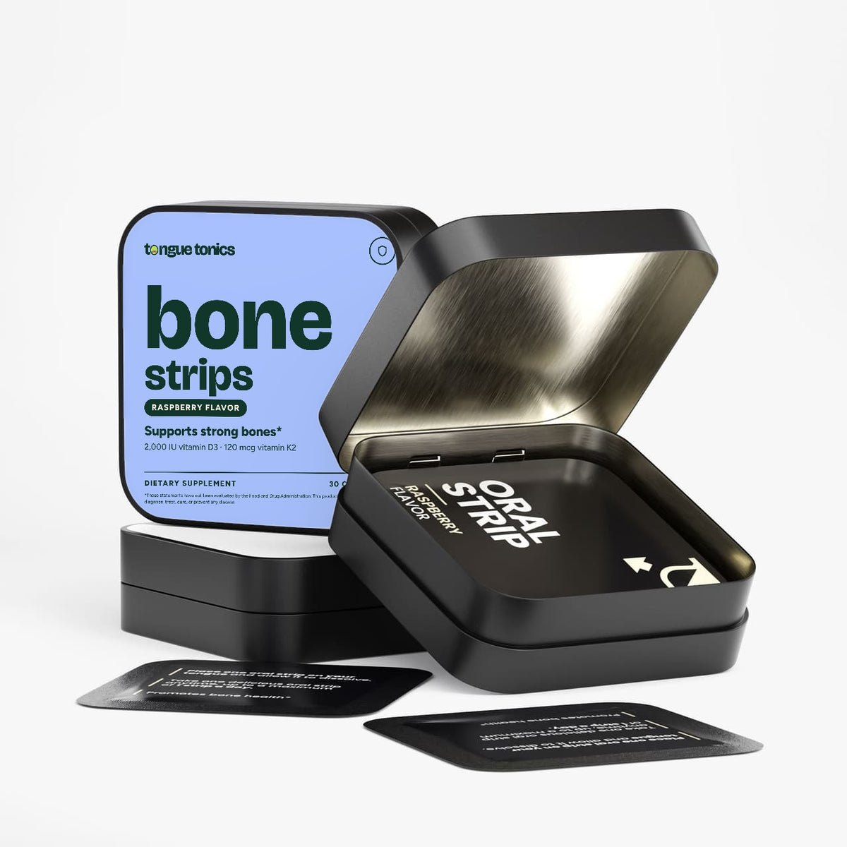 Bone Support Strips open tin with strip packets