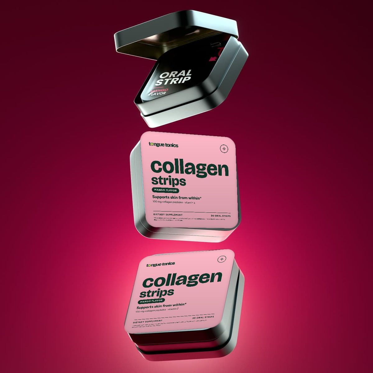 Stack of Beauty + Collagen Strips tins