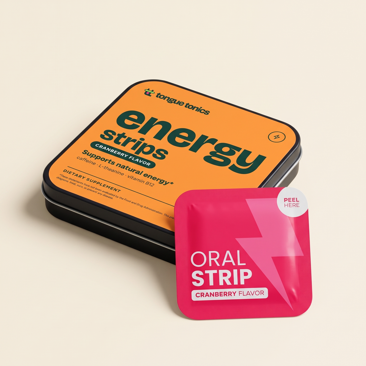 Energy Strips tin with a strip packet