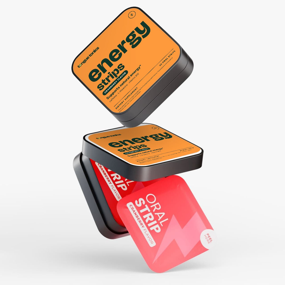 Energy Strips tin floating open with packets