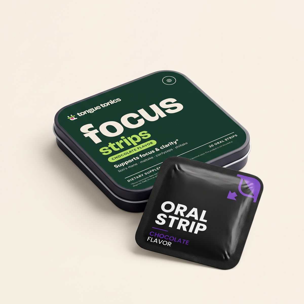 Mushroom Focus Strips tin with a strip packet