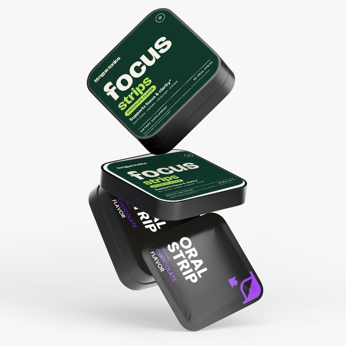 Mushroom Focus Strips tin floating open with packets