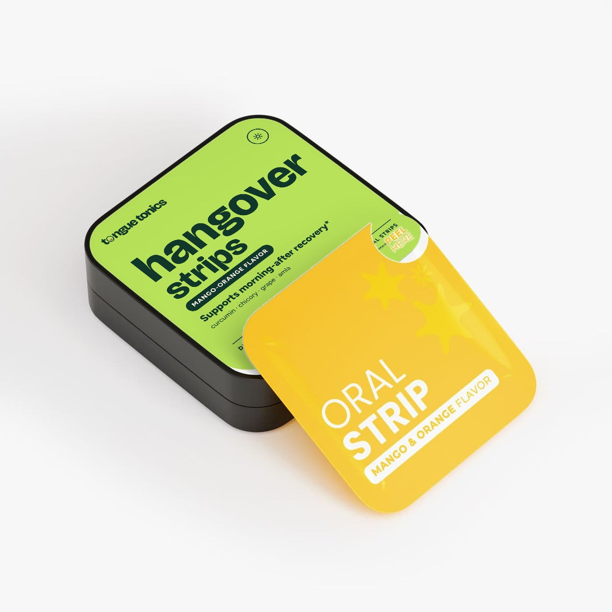 Hangover Strips tin with a strip packet