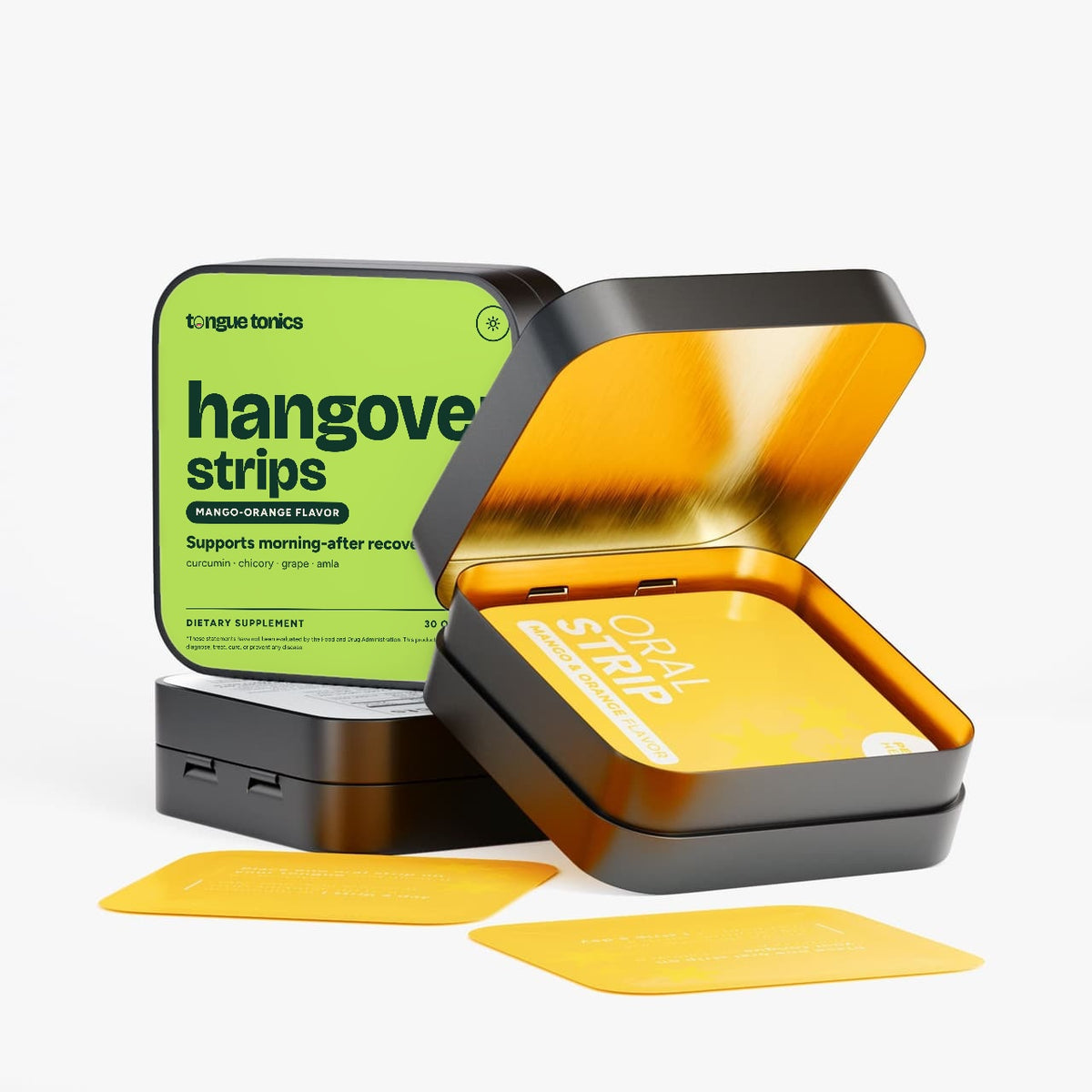 Hangover Strips open tin with strip packets