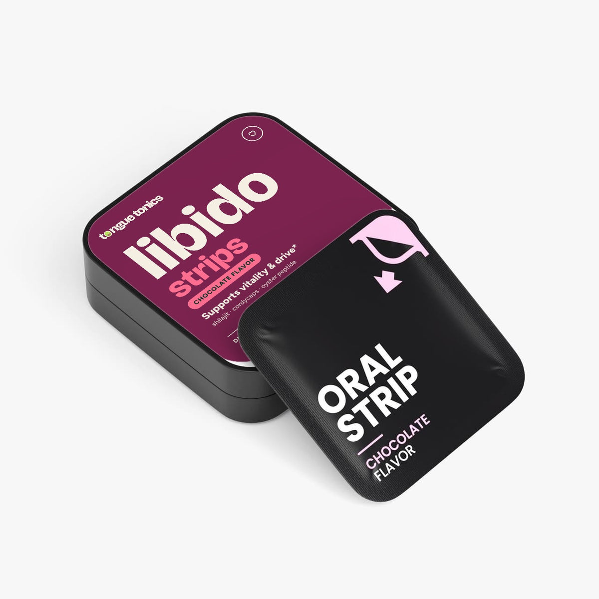 Libido Support Strips tin with a strip packet