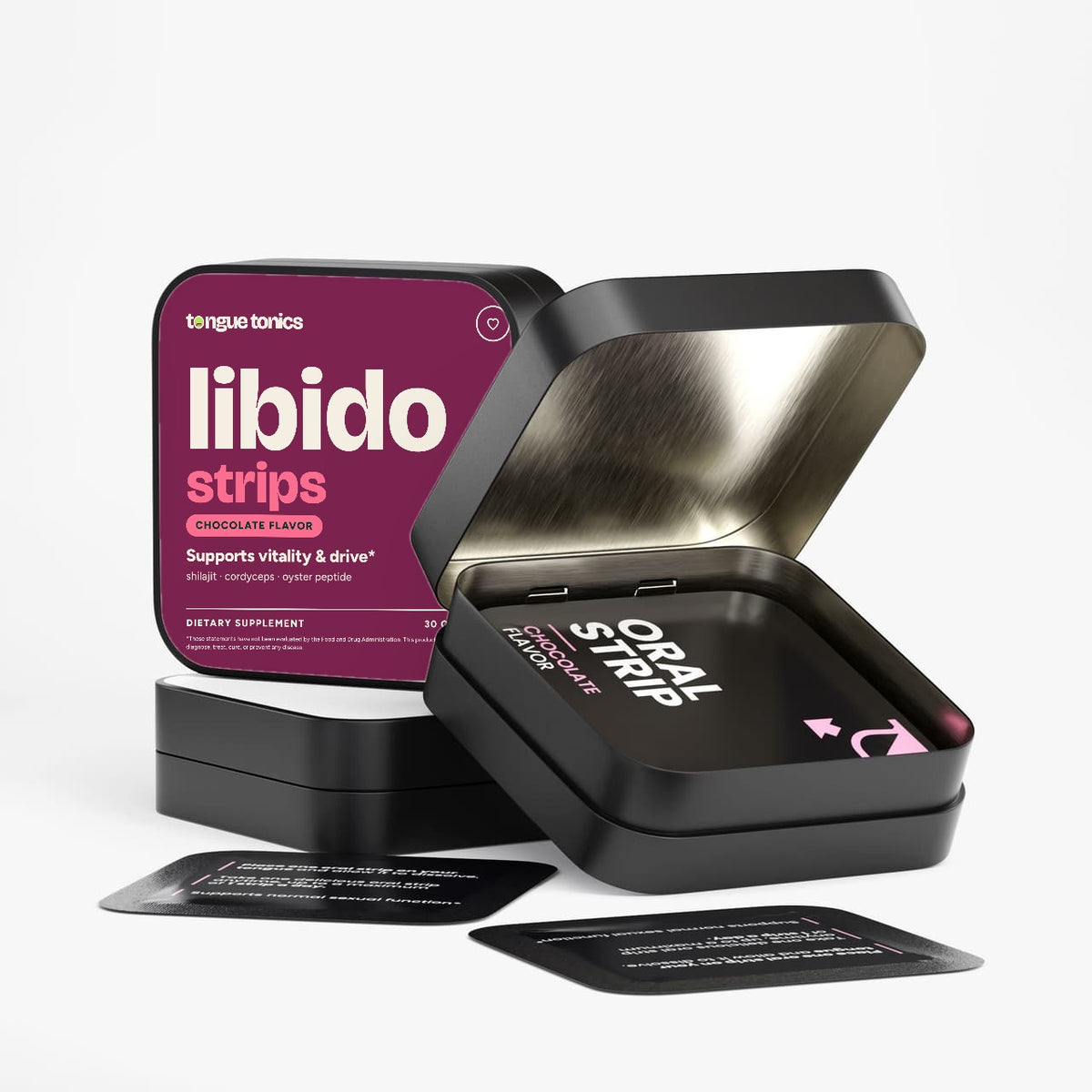 Libido Support Strips open tin with strip packets