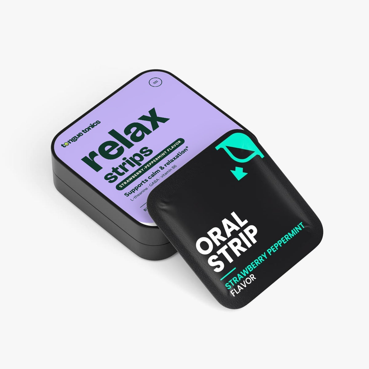 Cognitive Relax Strips tin with a strip packet