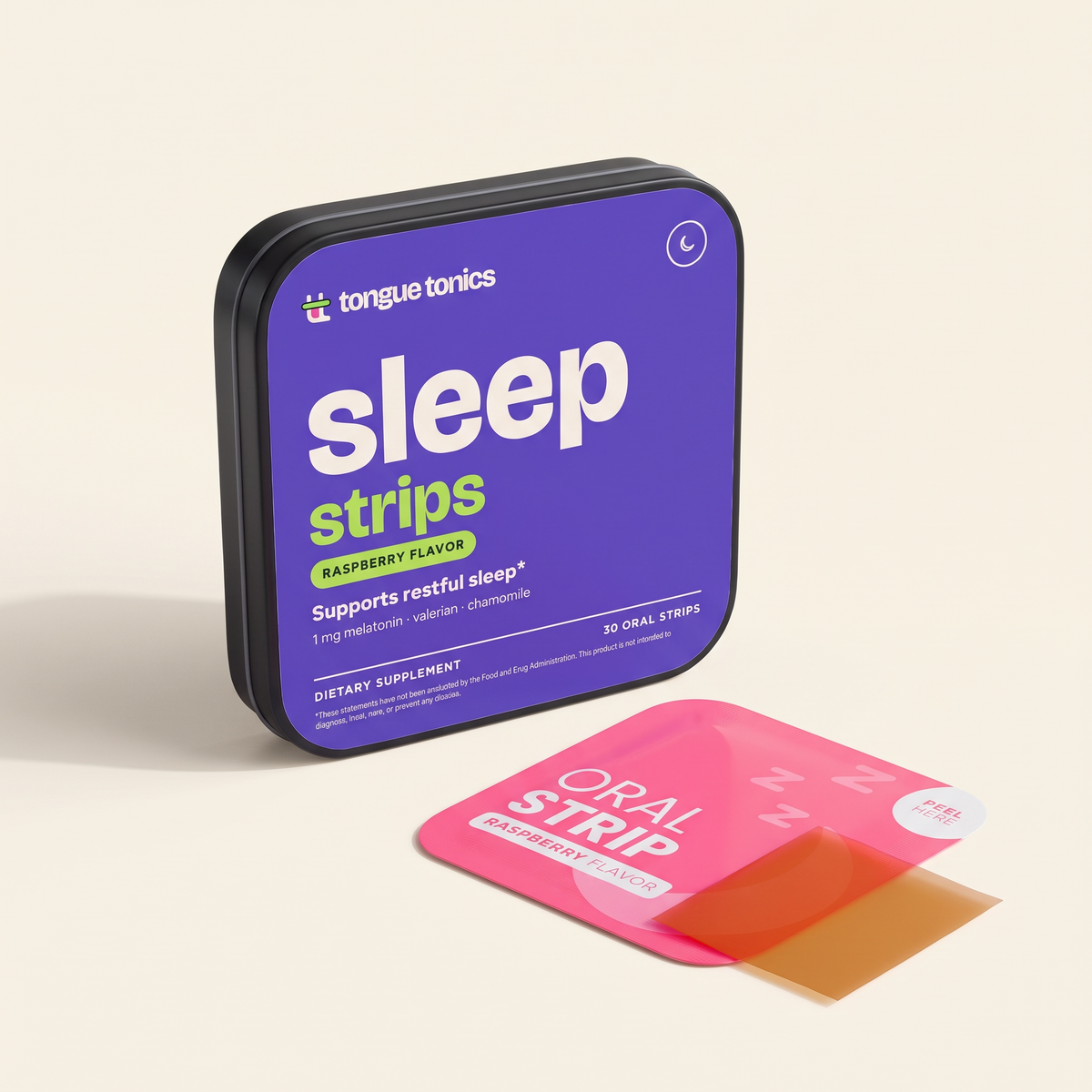Sleep Strips tin with a strip packet