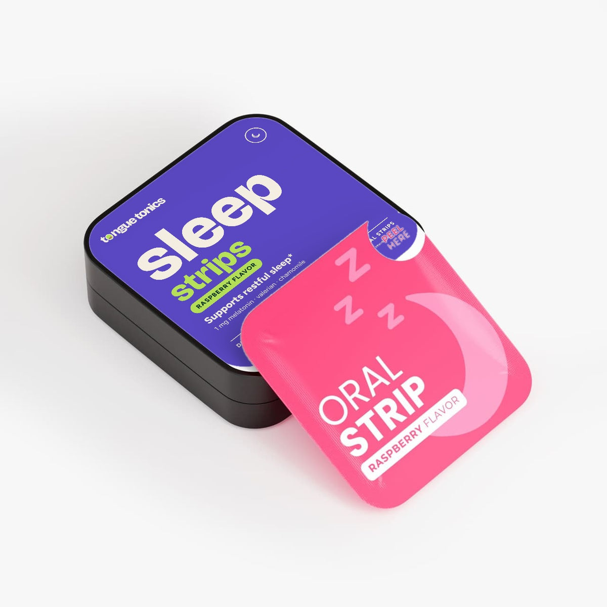 Sleep Strips tin with a strip packet