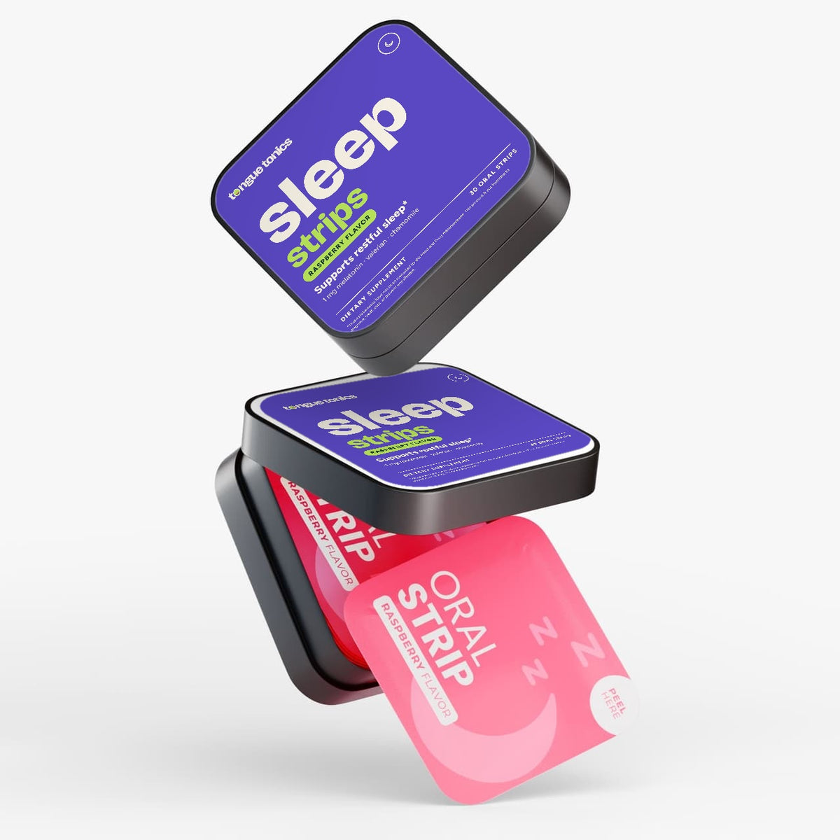 Sleep Strips tin floating open with packets