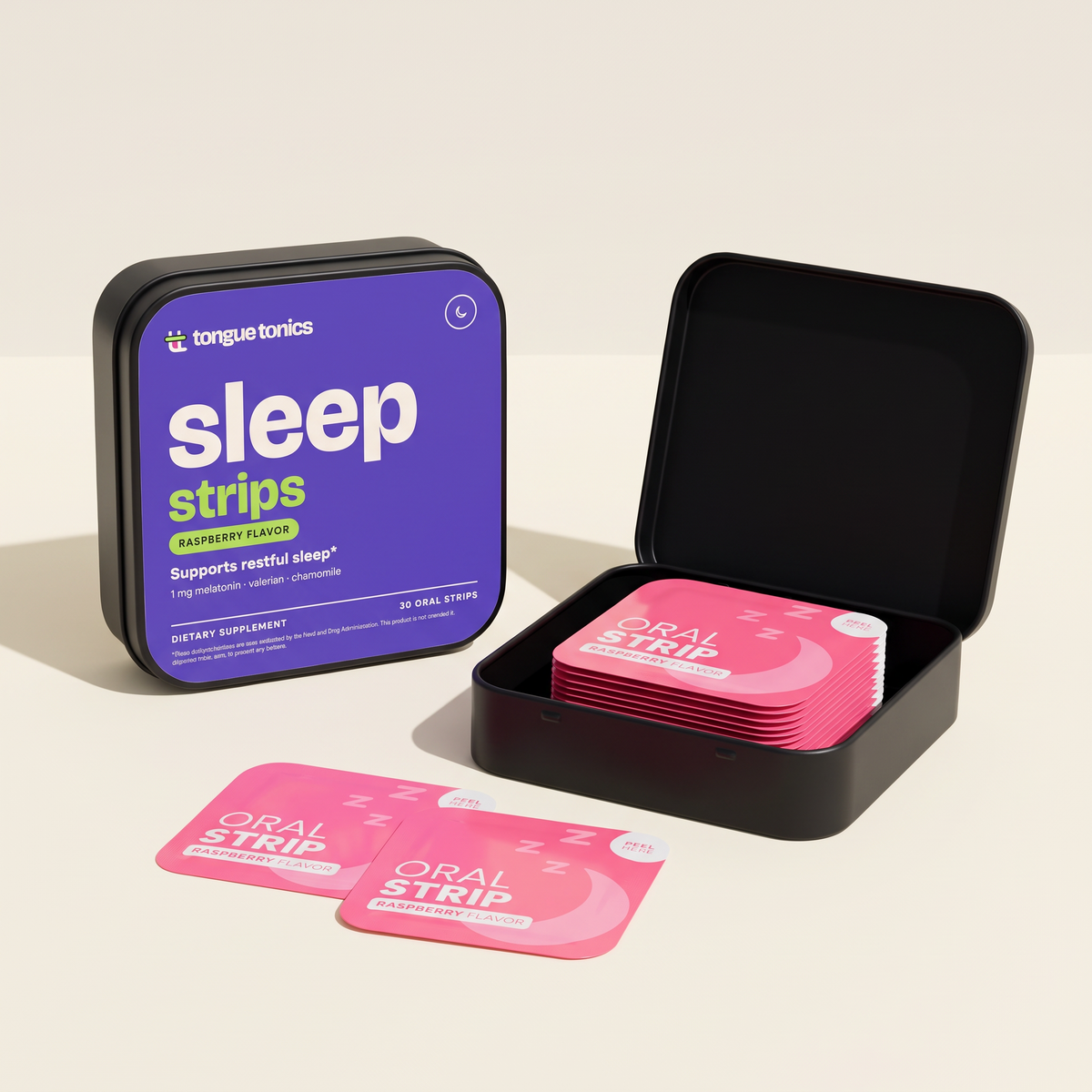 Sleep Strips open tin with strip packets