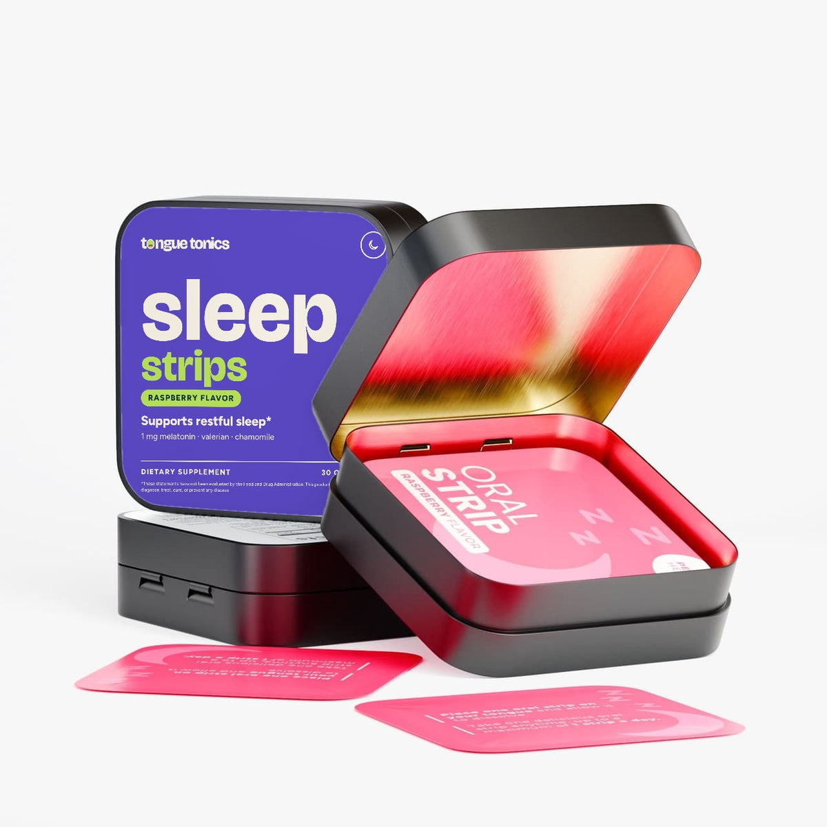 Open Sleep Strips tin with strip packets